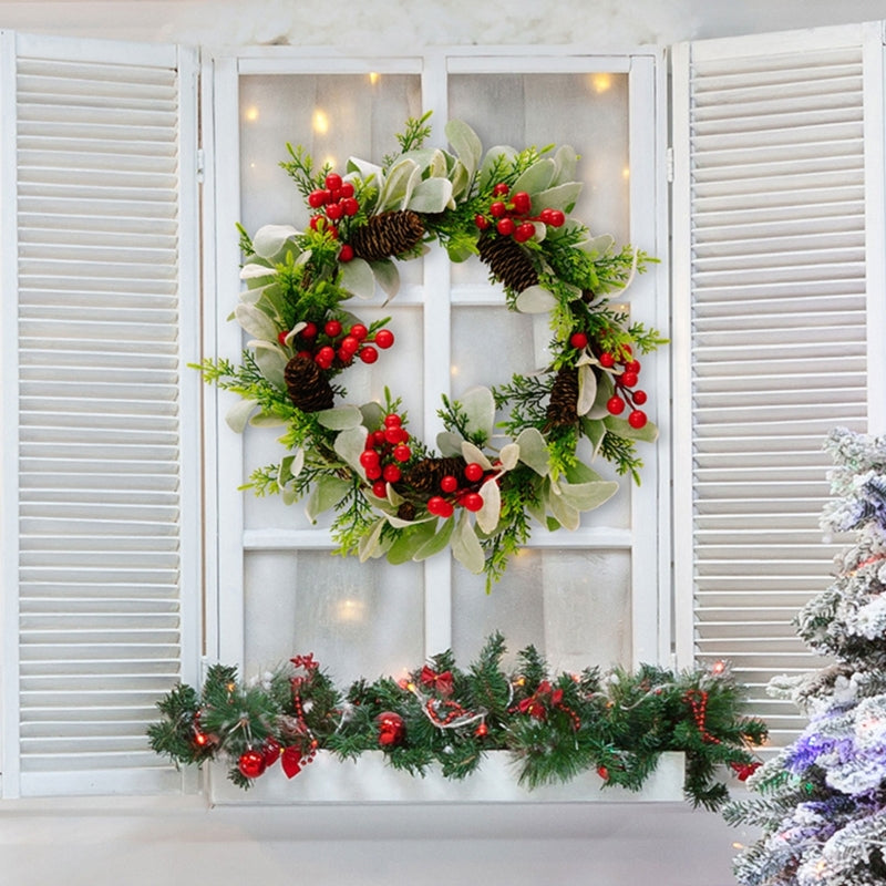 17" Christmas Wreath Front Door Decoration Winter Garlands Artificial Wreaths